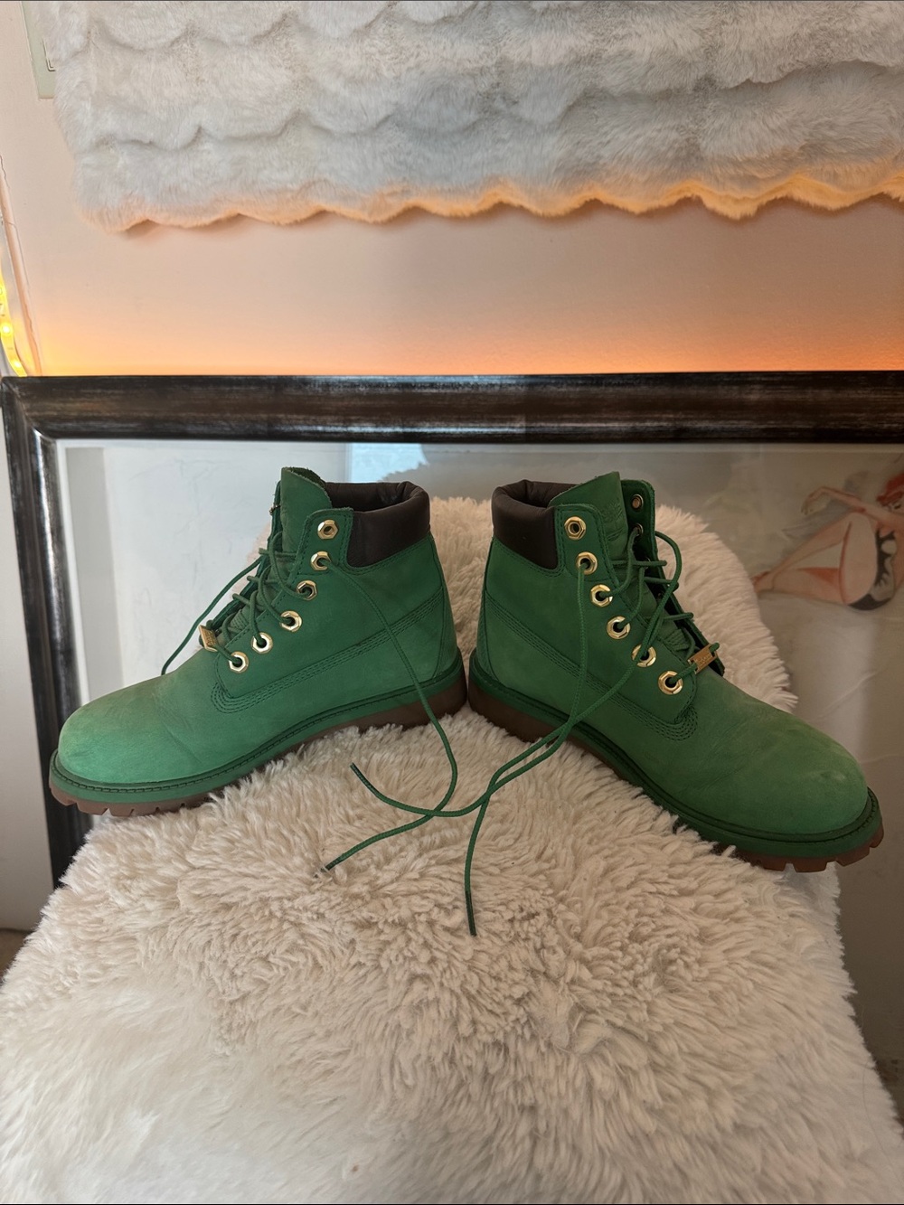 Timberland Green Lace-Up Men's Boots with Brown Collar